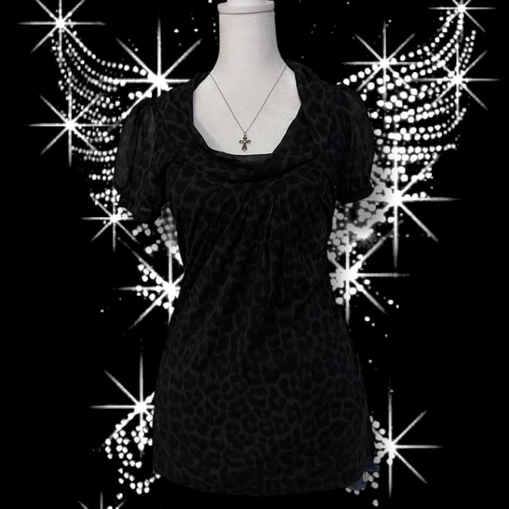 Muted charcoal grey black animal print top